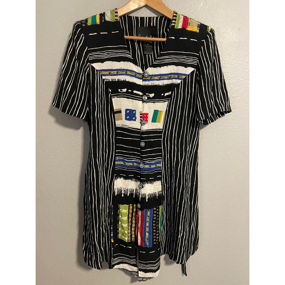 Vintage Anthony Mark Hankins Tunic Womens Size 8 Black Abstract Print Wacky Art